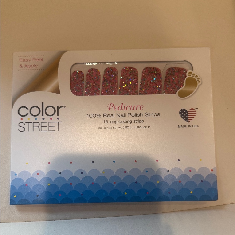 Color Street Pedicure Nail Strips - Glittering Pink Delight in Original Packing